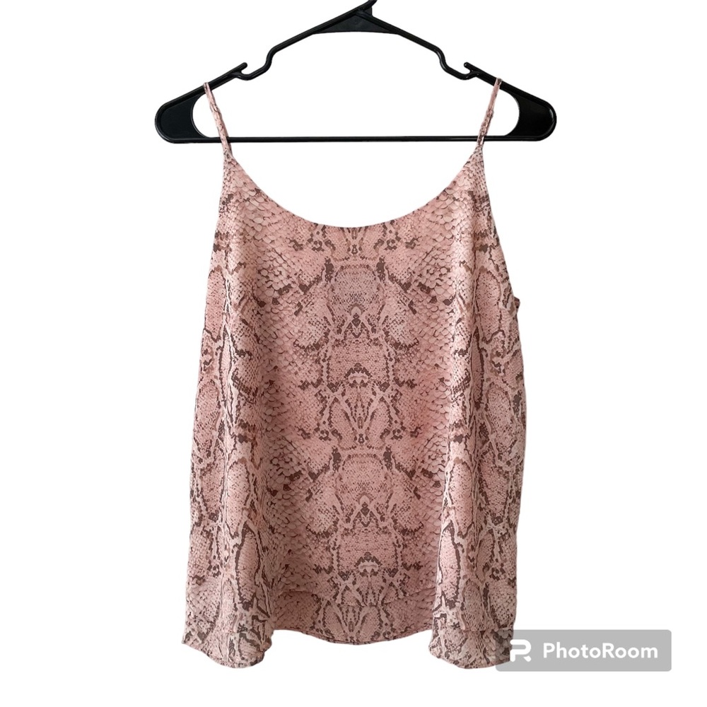 Rachel Zoe Pink Snakeskin Print Adjustable Straps Flowy Ruffle Camisole Tank Top